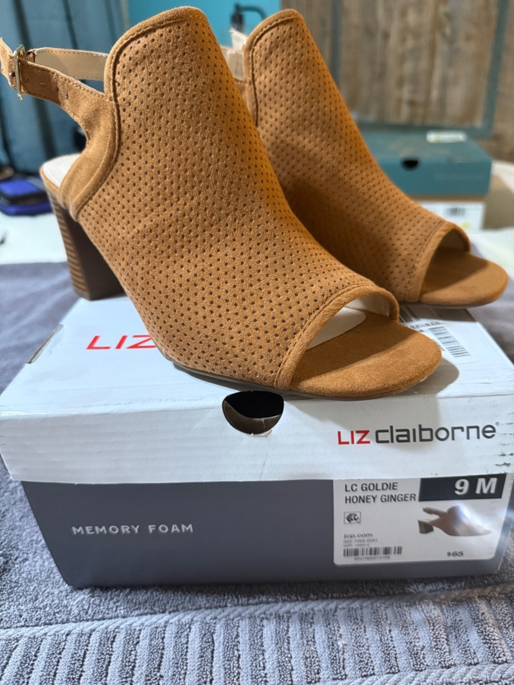 Liz Claiborne Honey Ginger Perforated Peep-Toe Slingback Mules